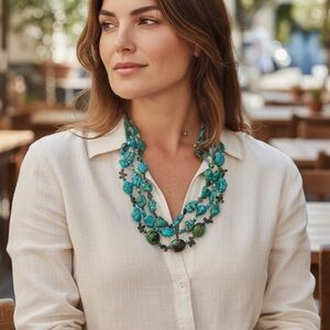 Faux Turquoise Nugget Necklace Sterling SIlver Western Statement Casual Jewelry